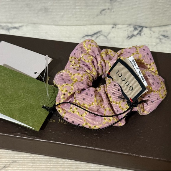 Zoe Gucci GG Canvas Scrunchie Pink & Yellow with Crystals - Picture 4 of 8